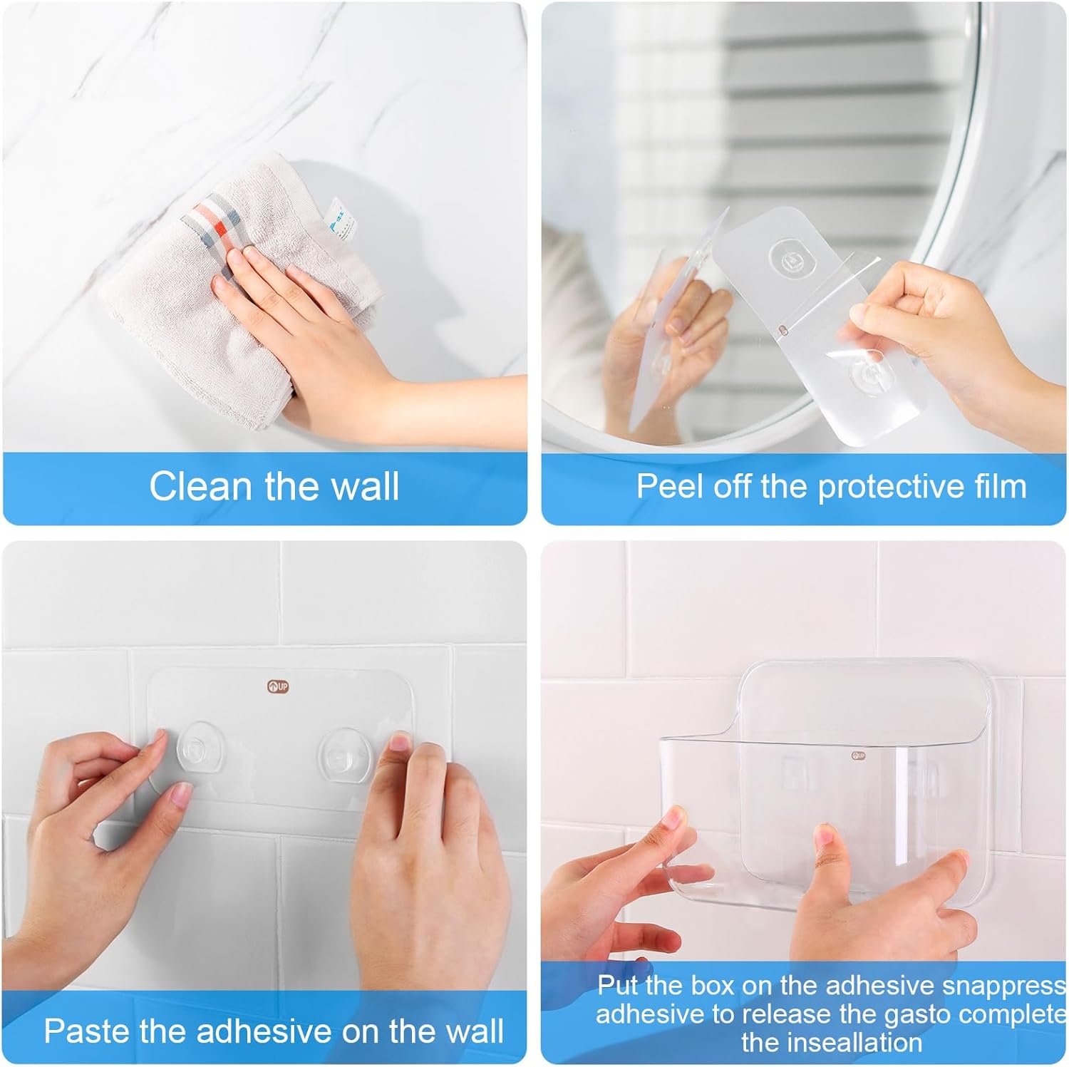 CGBE 2 Packs Cabinet Door Organizer, Acrylic Adhesive Shelf Wall Mounted Storage, Self Adhesive Shower Shelves Without Drilling, Automatic Draining Clear Shower Organizer for Bathroom - Image 5