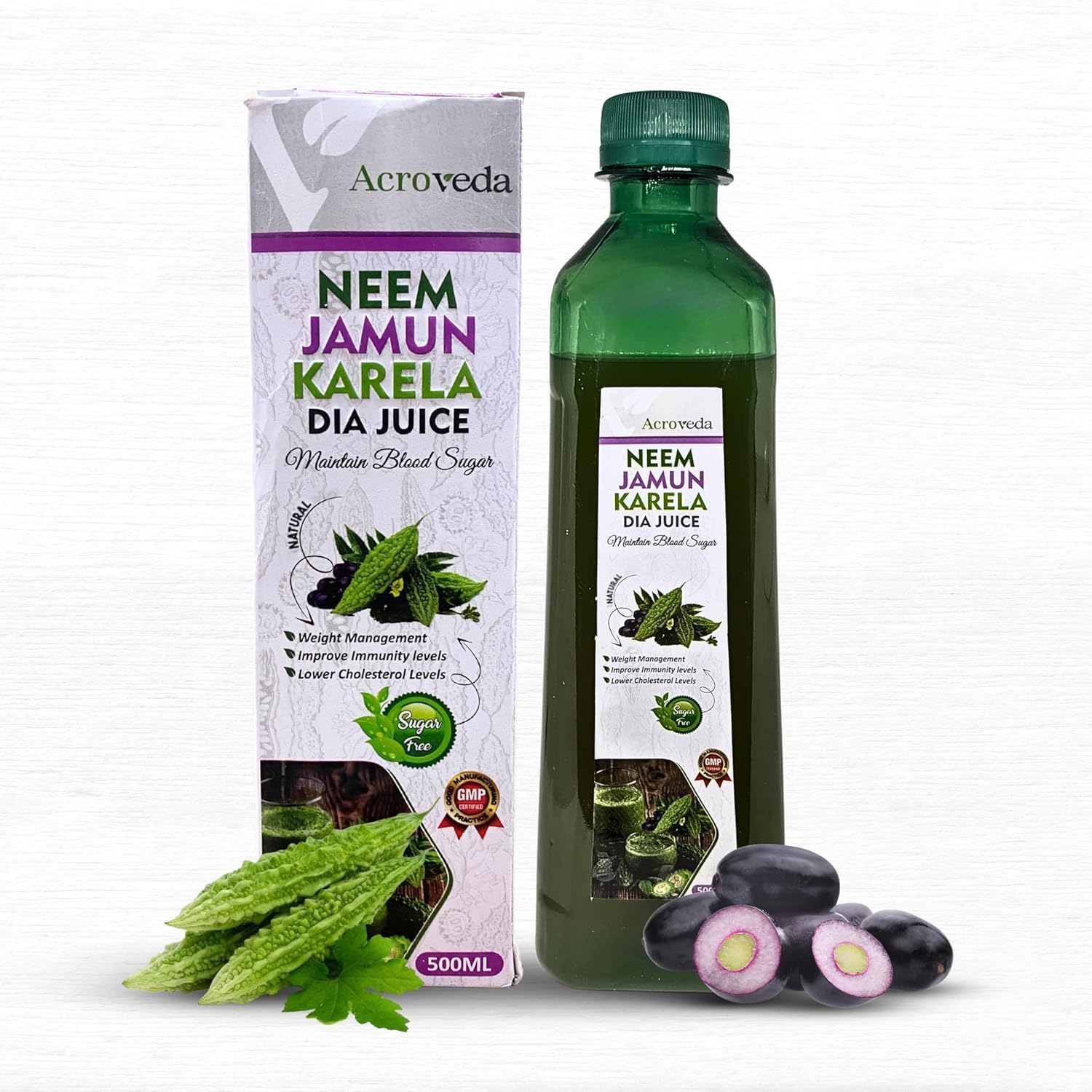 Neem, Jamun, Karela - DIA Ayurvedic Juice for Blood Sugar Management & Immune Support | Sugar-Free Natural Herbal Supplement | Reduces Bad Cholesterol | Good for Metabolic & Digestive Health | 500ml