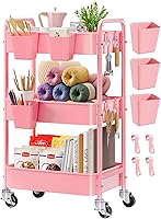 Vista 17 de Carrito de almacenamiento de 3 niveles de metal con ruedas, carrito de pañales de bebé verde, organizador de tres niveles sobre ruedas, carrito