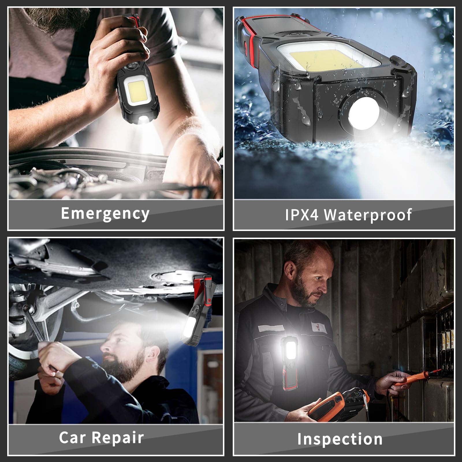 AuRiver Werklamp, led, accu met magneet, opvouwbaar, werklamp, led- werkplaatslamp, werklamp voor auto, reparatie, garage, camping, noodverlichting (groen