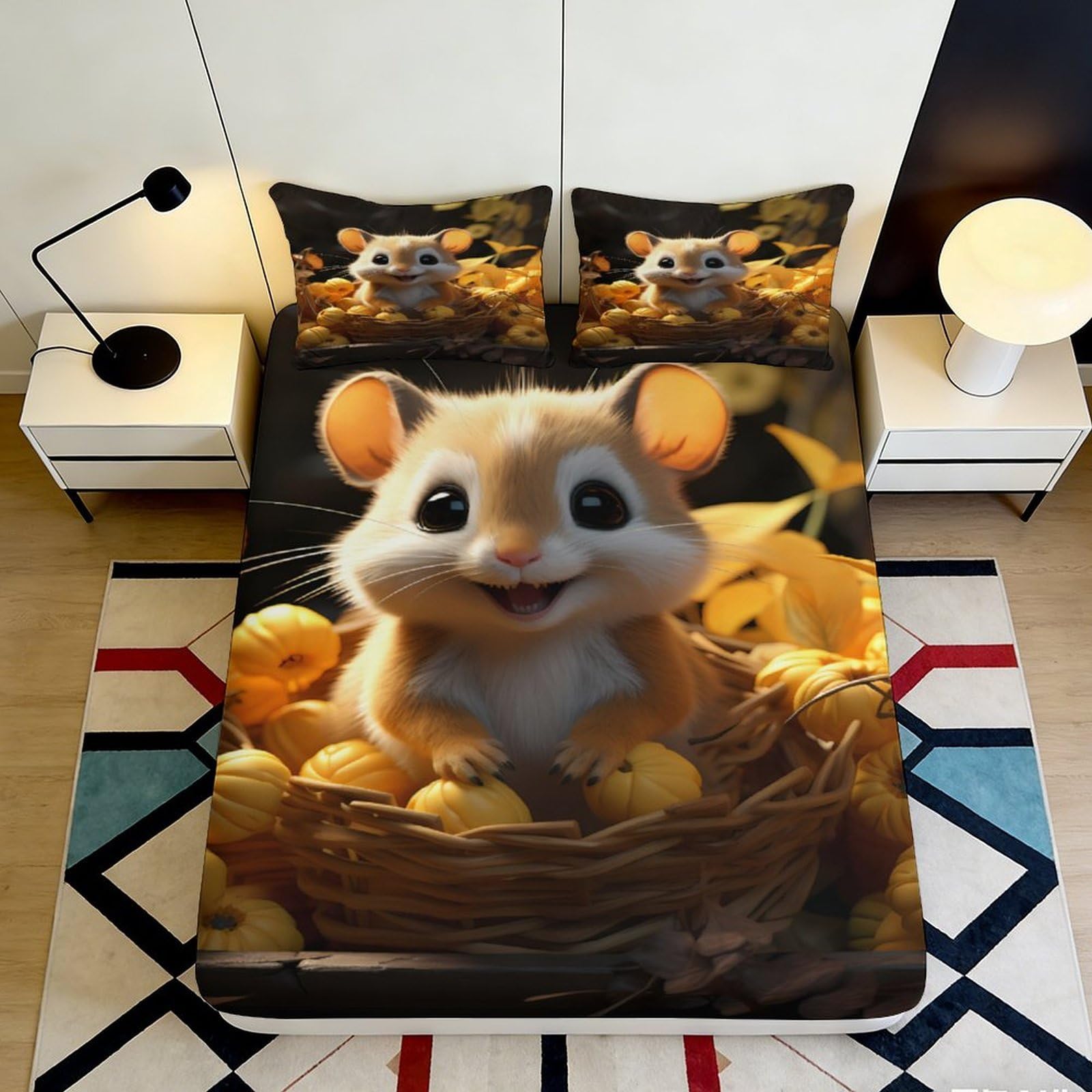 Pnayamiorkfel Style-2 3D Printed Cute Hamster Fitted Sheet Microfiber Soft Yellow Pumpkin Bed Cover For Bedroom Dorm Mattress Protection Decor 90X200x25cm
