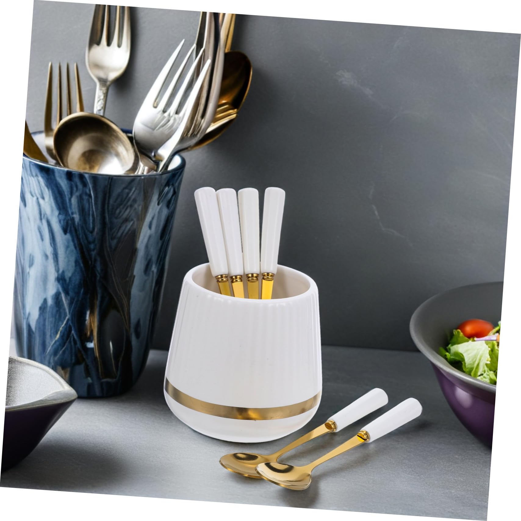 ABOOFAN Pot de rangement à cuillère à fourche petites cuillères à fruits porte-couverts pour la fête porte-couverts pour comptoir céramique