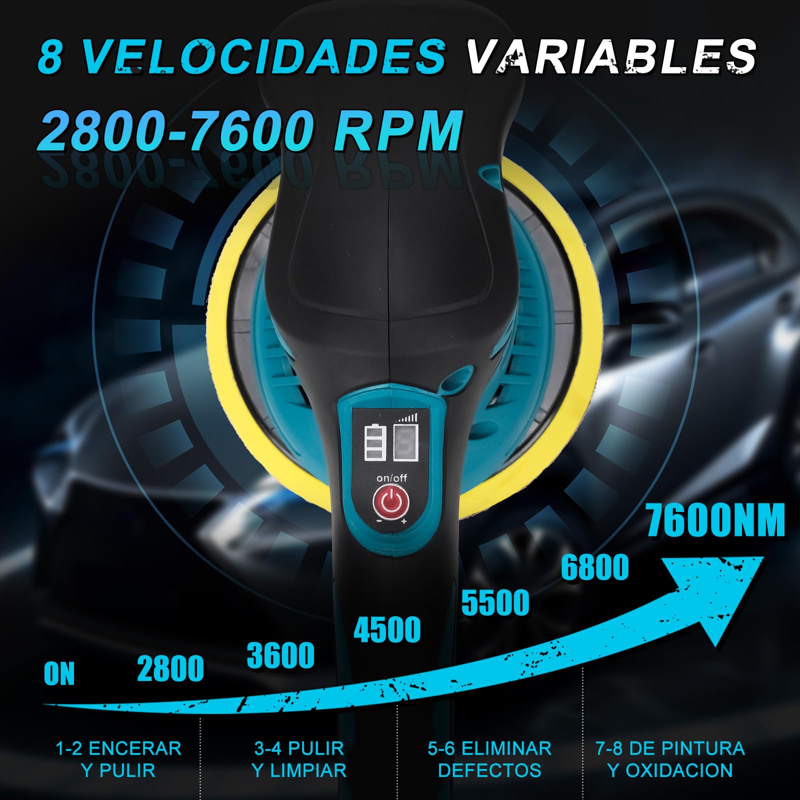 Lucidatrice Orbitale A Batteria Makita - 8 Velocit&agrave; 2800-5500 Giri/min Con Accessori