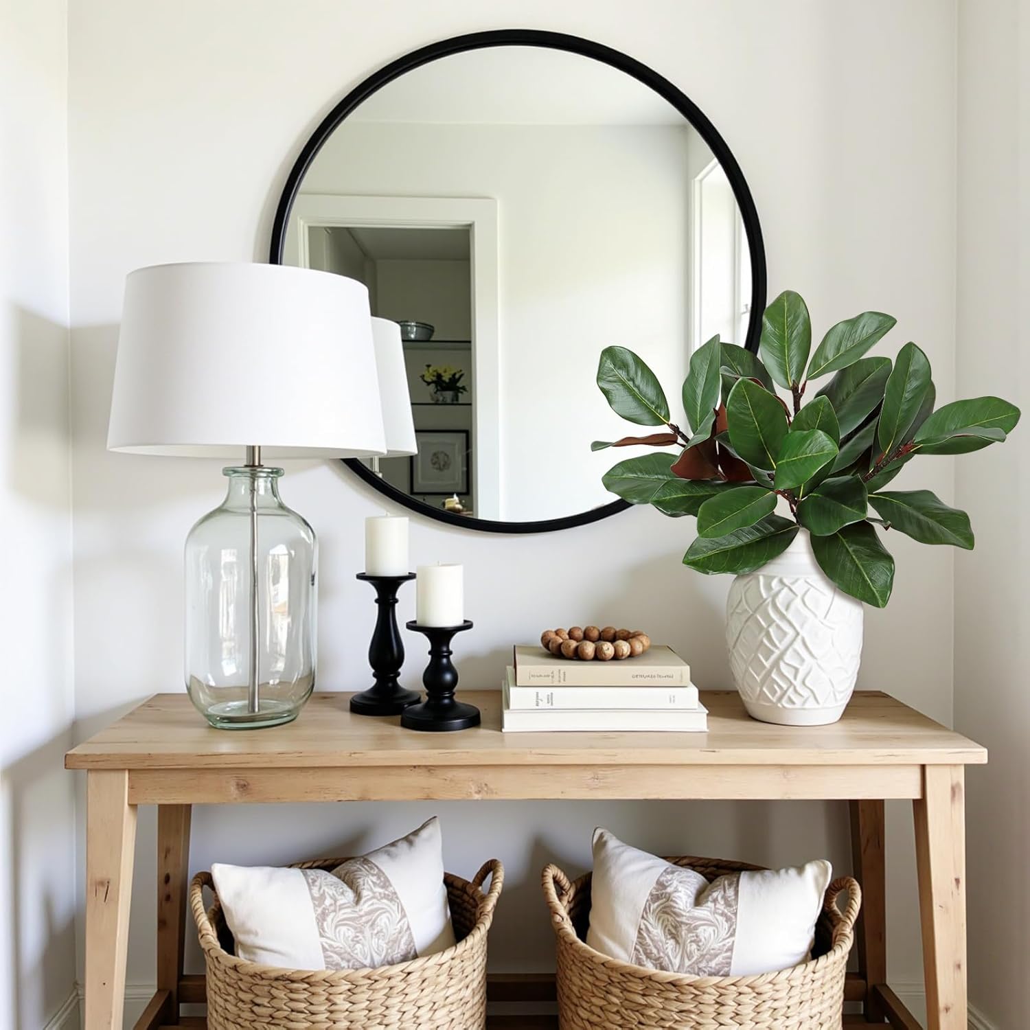 SOMYTING Magnolia Artificial Leaves Branches 4 Packs Faux Magnolia Leaves Stems Real Touch Faux Greenery Fake Magnolia Picks for Vase Home Office Room Table Floral Arrangement Decor (22in)