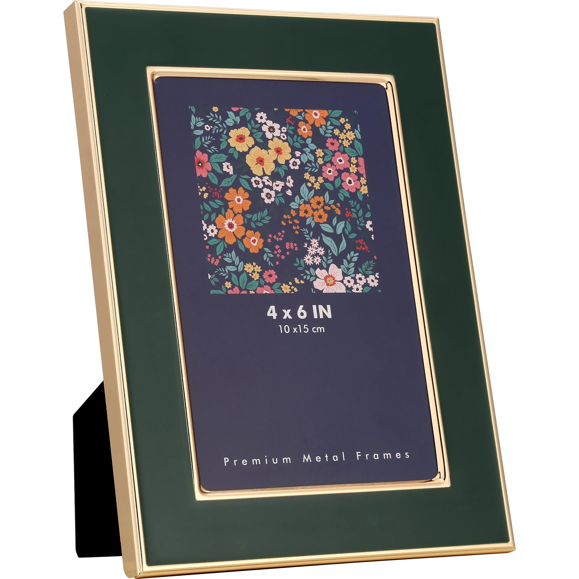 4x6'' Green Enamel Picture Frame,Gold Metal Edge with Real Glass and Premium Velvet Backing,for Wall and Tabletop Display Family Office Photo Gallery