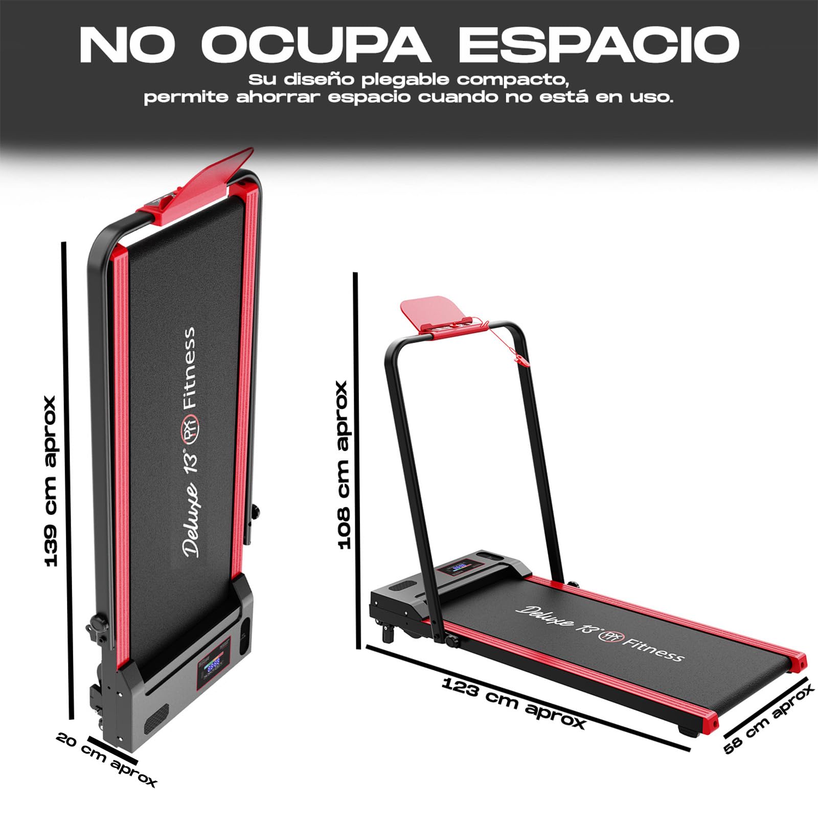 Cinta de Correr caminadora Eléctrica Plegable para Casa, Motor 1000W Silencioso, Velocidad 1-12 km/h, Pantalla LED, Rojo y Negro, con Ruedas, Soporte Tablet