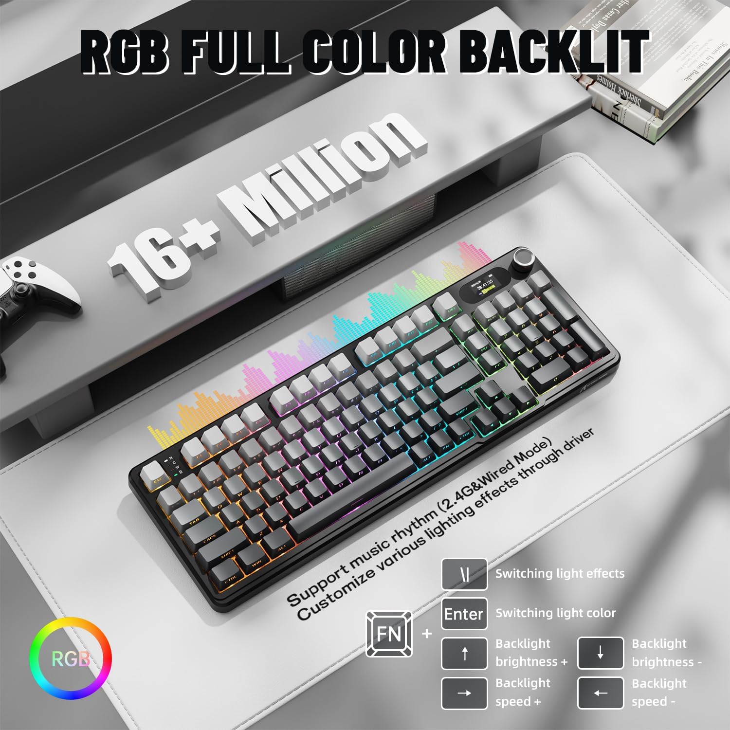 Attack Shark X98 Pro Wireless Mechanical Keyboard with Screen & Knob,2.4G/USB-C/BT5.0 Gasket Hot Swappable Creamy Keyboard102 Keys, Web Driver RGB Gaming Keyboard for PC/Mac/PS4/Xbox