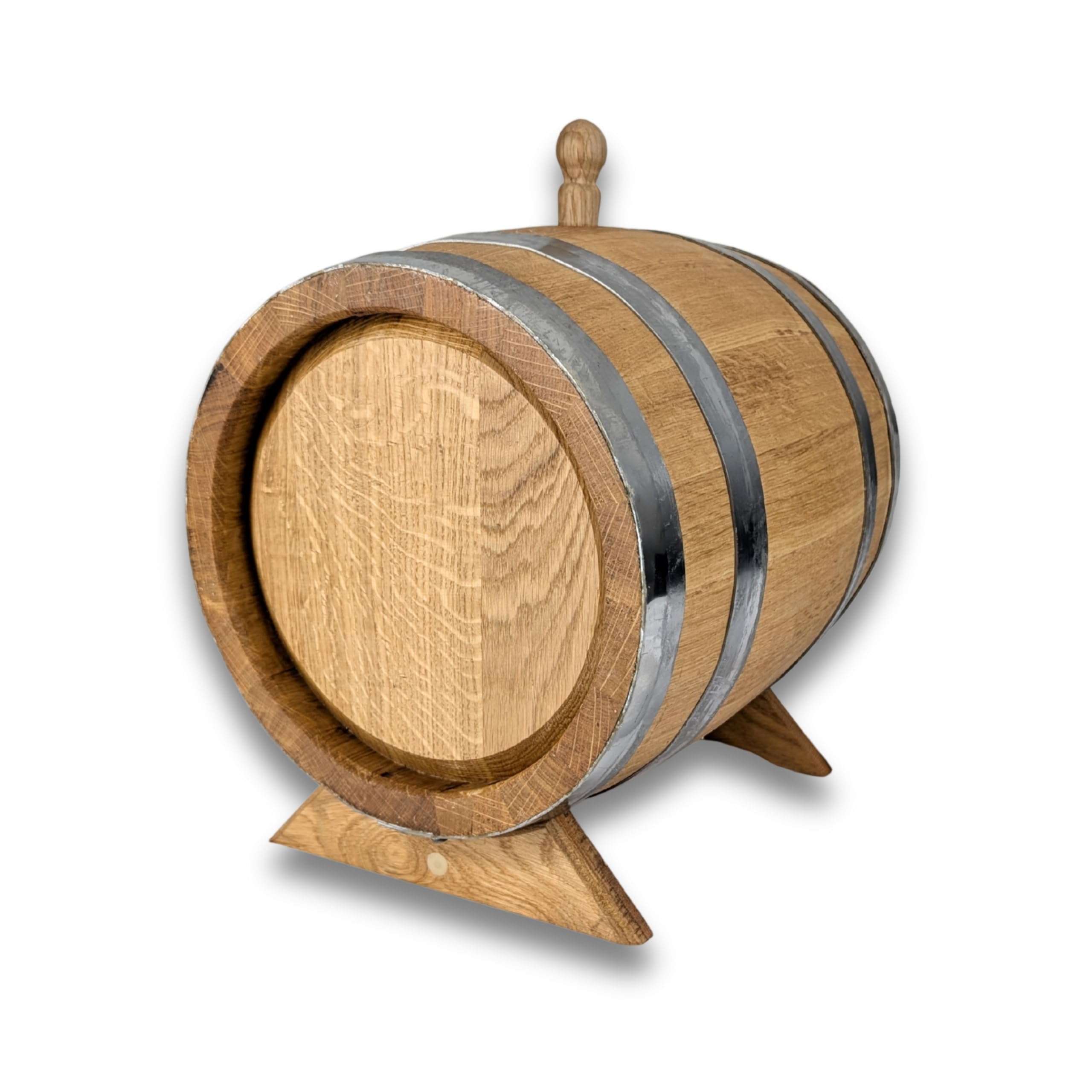 Eichenholzfass Holzfass 10L OHNE Hahnbohrung – Handgefertigtes Reifefass aus Stieleiche für Whisky, Wein & Schnaps – Innen ausgebrannt (Medium+), Edelstahlreifen, gewachst