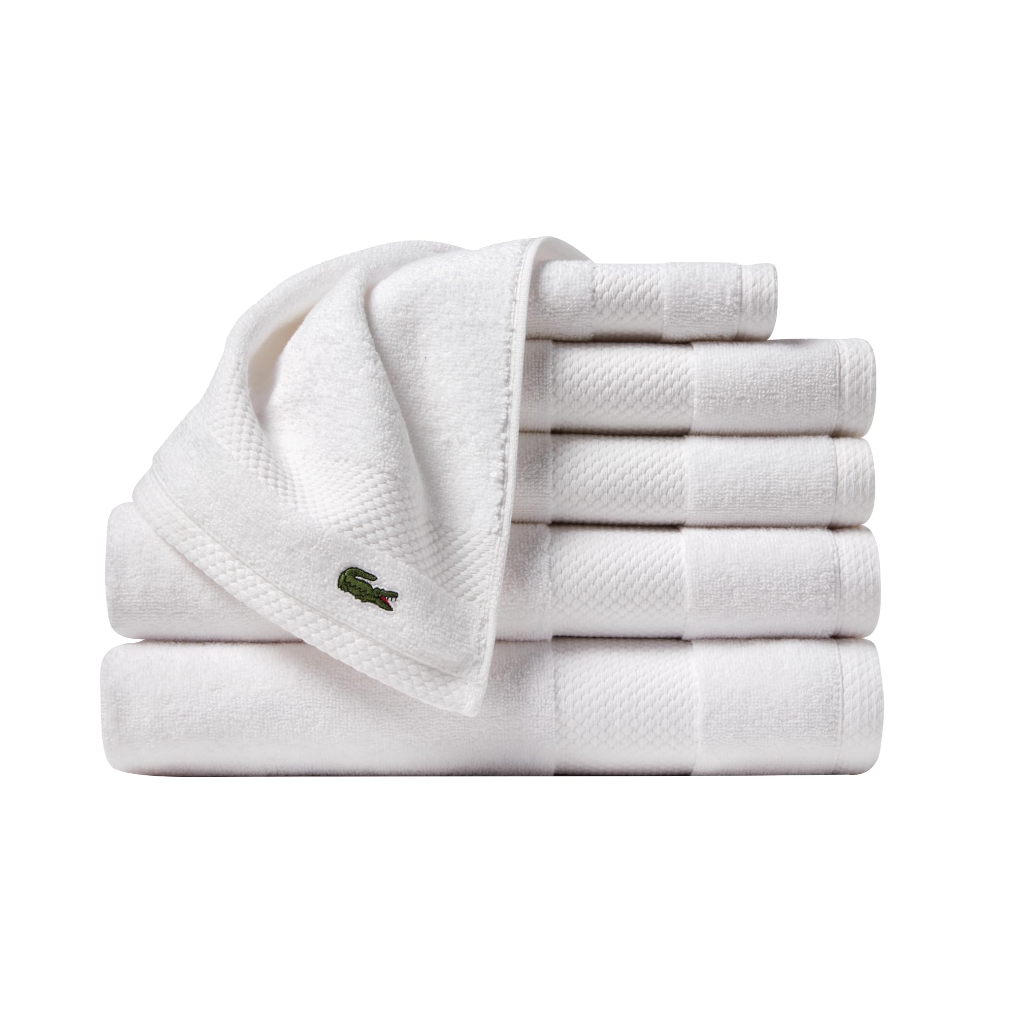 Lacoste Heritage - Juego de Toallas de algodón Supima de 6 Piezas, 2 Toallas de baño, 2 Toallas de Mano, 2 paños de baño, Color Blanco