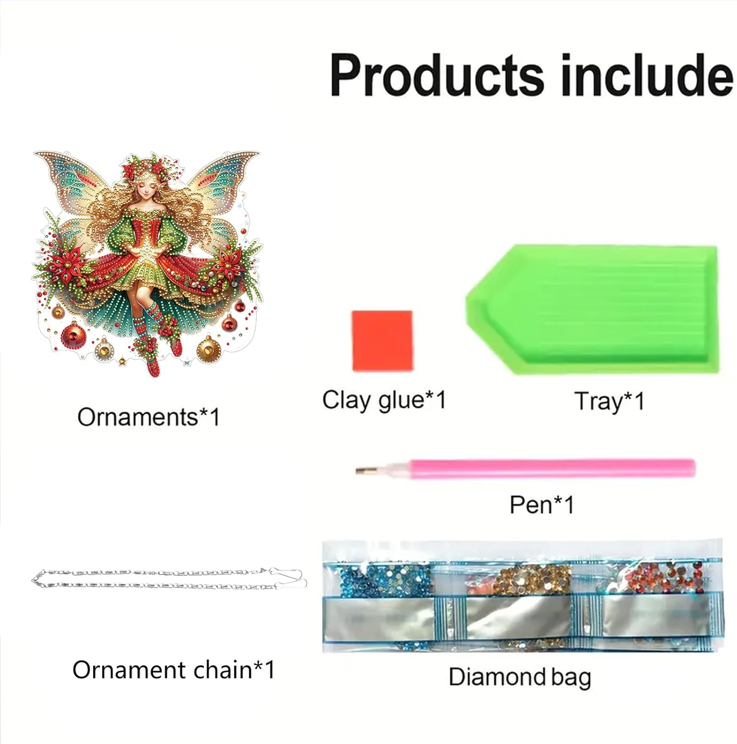BAYUNOE 2Pcs DIY Christmas Hanging Diamond Pendant Irregular Shape Diamond Art Painting Ornament Double Sided Pattern Single Sided Drill Window Home Garden Wall Door Decor-Fairy