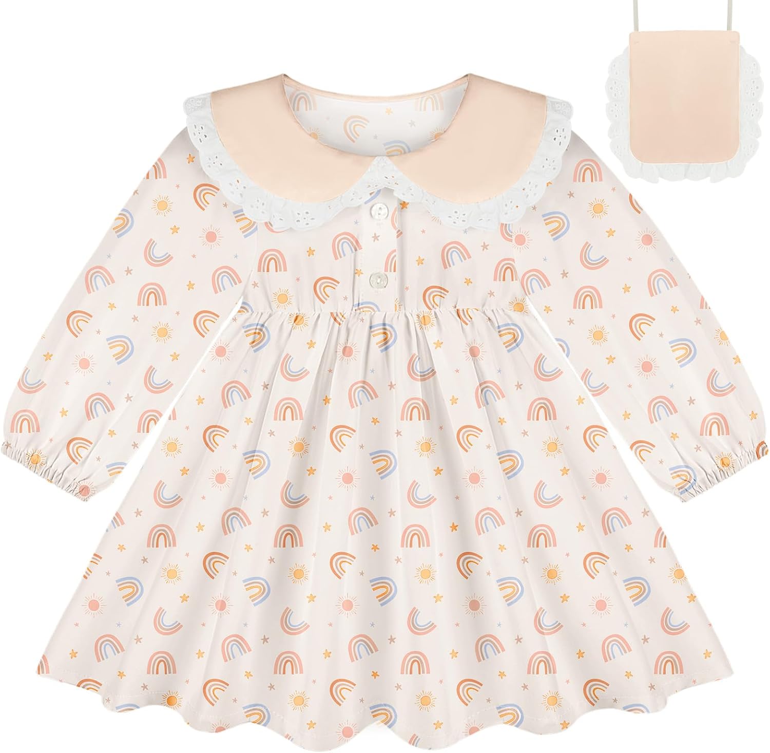 MHJY Baby Toddler Girl Dress Long Sleeve Fall Playwear Dress with Bag Floral Princess Dress