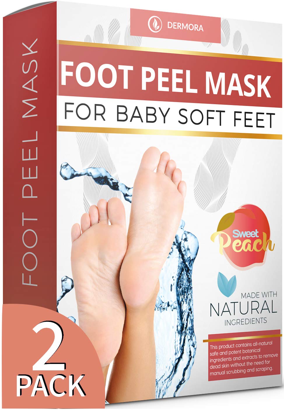 Peach Foot Peel Mask - 2 Pack - For Cracked Heels, Dead Skin & Calluses-Make Your Feet Baby Soft- Removes & Repairs Rough Heels, Dry Toe Skin-Exfoliating Peeling Natural Treatment