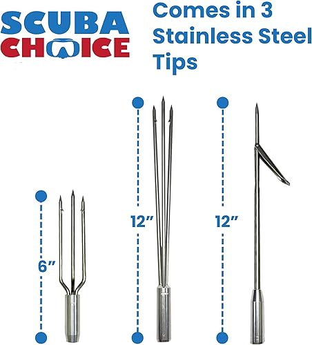 Miniatura 5 de Spearfishing Equipo de pértiga de 5 pies (largo total), de fibra de vidrio, estilo hawaiano, de 2 piezas, con 3 puntas: honda, arpón, y punta triple.