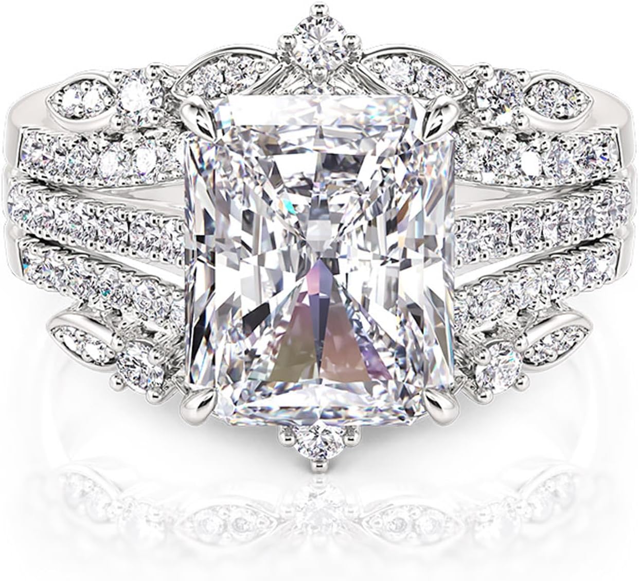 Jeulia 5.2CT Sterling Silver Interchangeable Wedding Ring Set | 2-PC CZ Enhancer Bands for Engagement Stacking | Anniversary Valentine's Gift for Bride, Wife with Gift Box