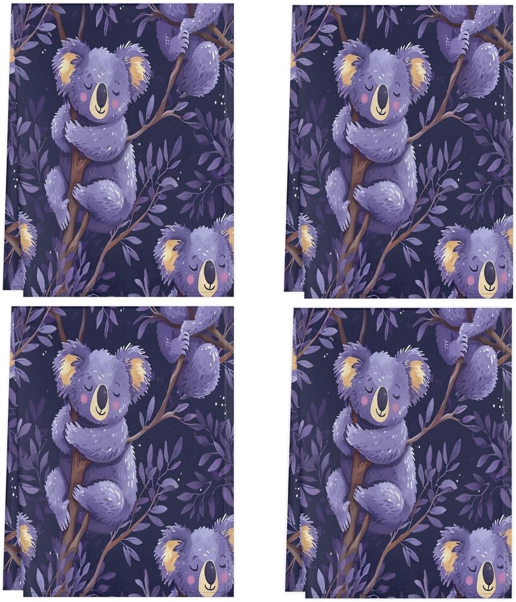 Premium Kitchen Dishcloth, Cute Koalas Hand Towels 28.3" x 17.7", 4 Pack Dish Towels, Absorbent Towels Set for Washing Dishes, Cartoon Koala