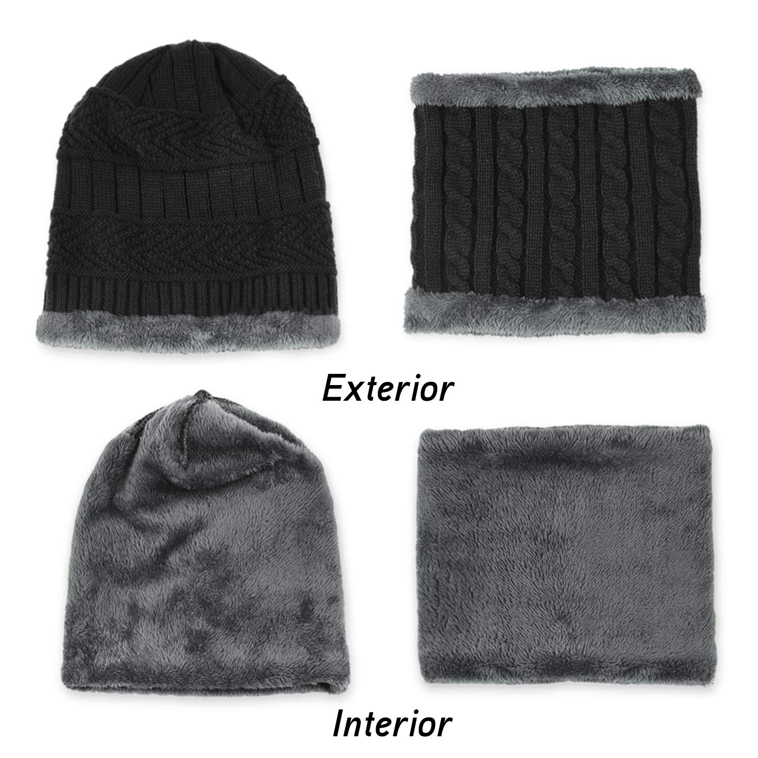 Conjunto de Bufanda Guantes y Gorro de Punto Invierno para Niños 2/3 Piezas Gorro Grueso Suave Cálido Esquí Forro Polar Niñas