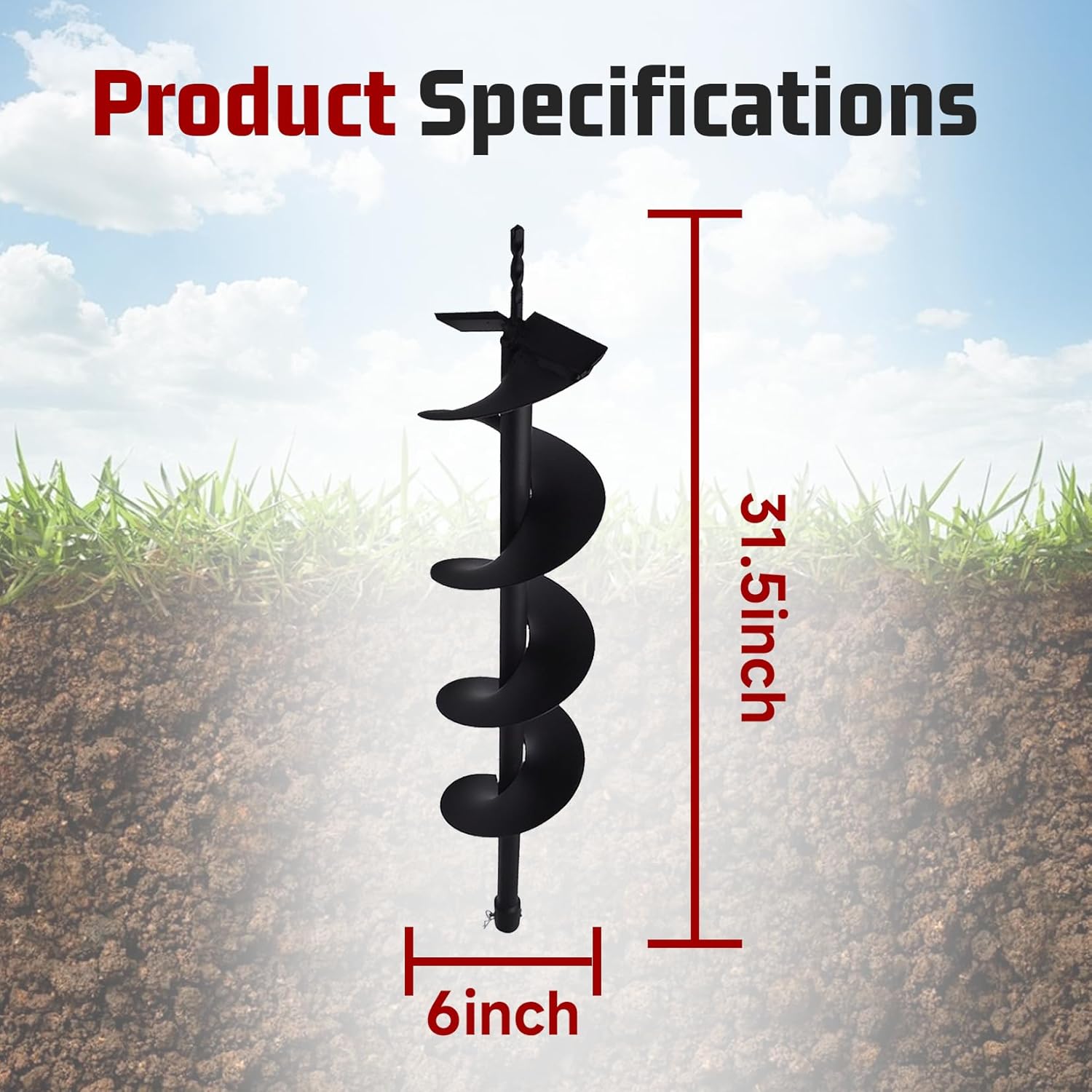 findmall Earth Auger Drill Bits 4" 6" 8" 10" 12" for Gas Powered Post Fence Hole Digger (6inch) Hole Inner Diameter 3/4 Inch