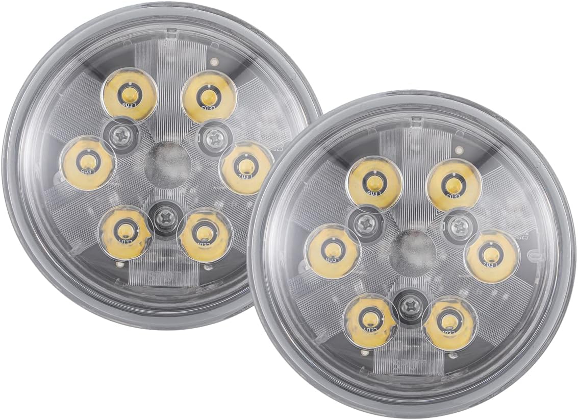 Super Bright Offroad PAR36 4.5" Round LED Conversion Headlight Bulb, 5300K Natural-White Spot Beam for Tractors, 2 Terminals Plug & Use, Corrosion/Vibration Resistant Waterproof, Silver Finish, 2-Pack