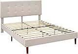 Amazon Basics Upholstered Platform Bed with Stitch-Tufted Headboard, Wood Slat Support, Easy Assembly - Queen, Beige