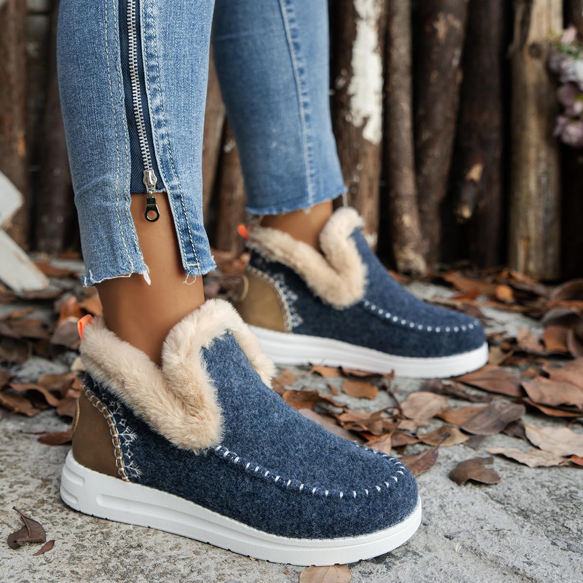 Zapatos Planos con Forro de Felpa de Invierno para Mujer, Zapatillas de Felpa Suave sin Cordones