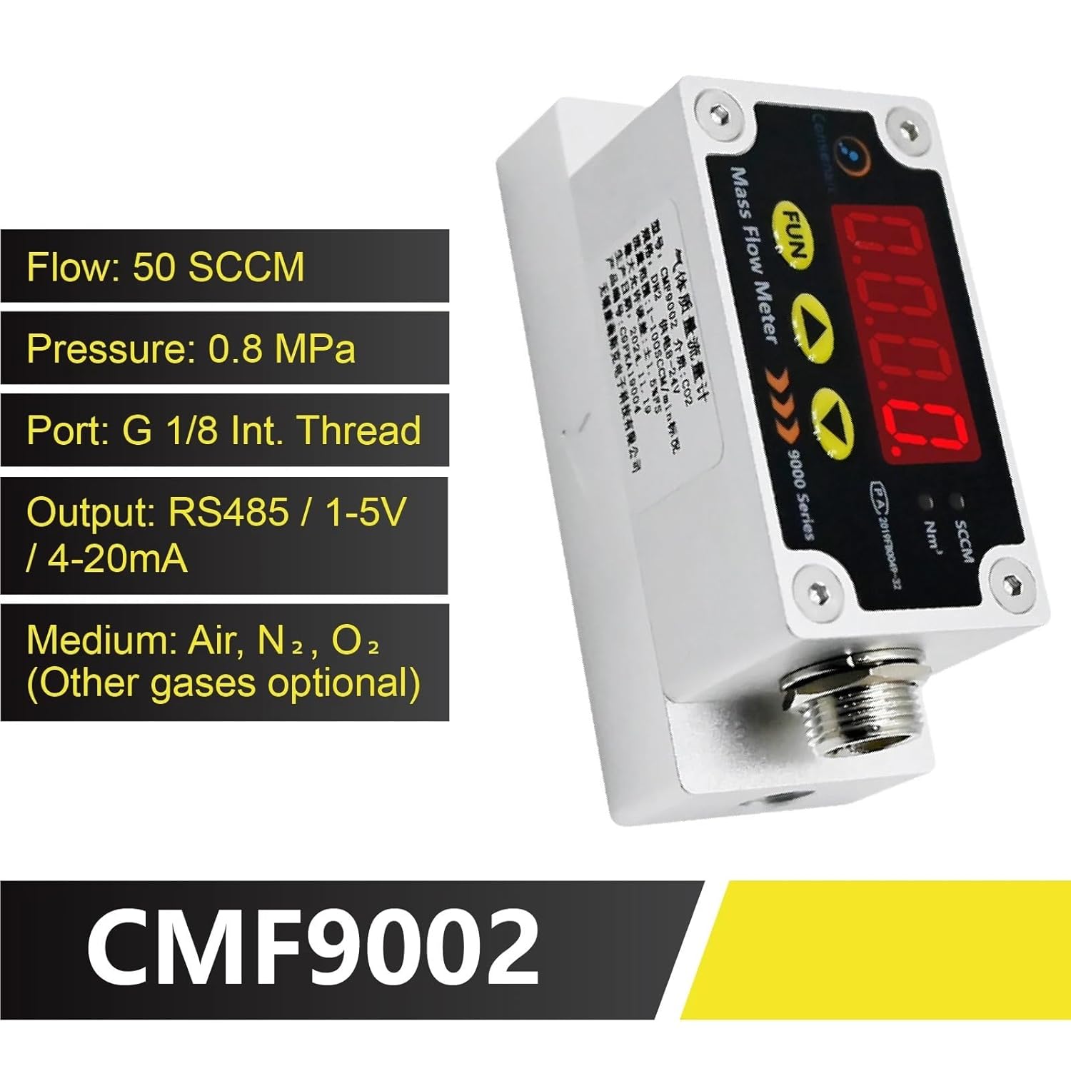CMF9002 Digital Thermal Mass Flow Meter for Air Oxygen Nitrogen Gas RS485 Analog Output 4-20mA 1-5V Sensor(CMF9002-50)