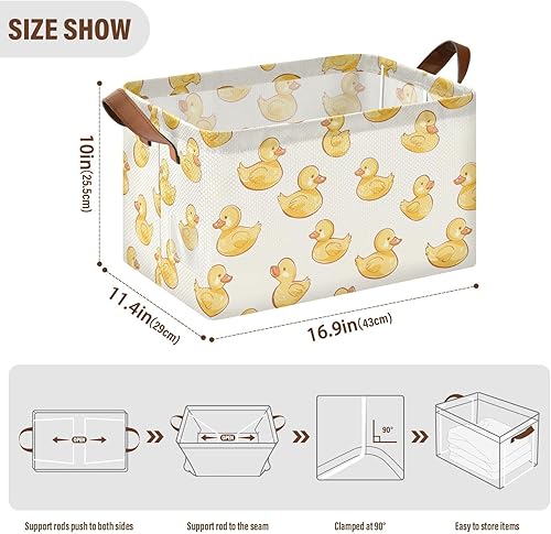 Miniatura 3 de KLL Hand-painted Cartoon Yellow Duck Foldable Storage Baskets Fabric Storage Bins with Handles Closet Organizers for Shelves Closet Toys Books 2 Pack