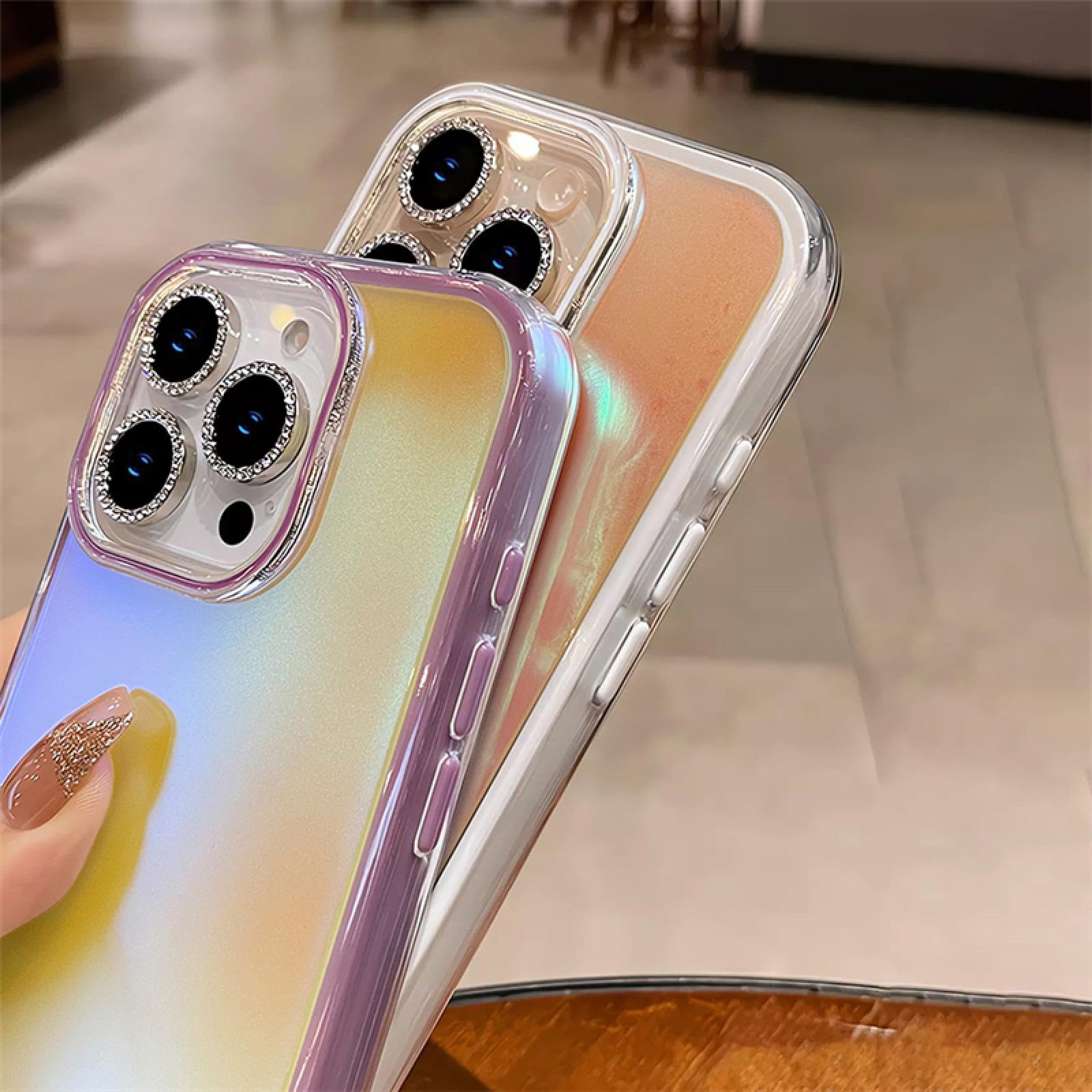 Film de Protection Antichoc Transparent à Paillettes et dégradé Laser Aurora (pour iPhone 15/Rose)