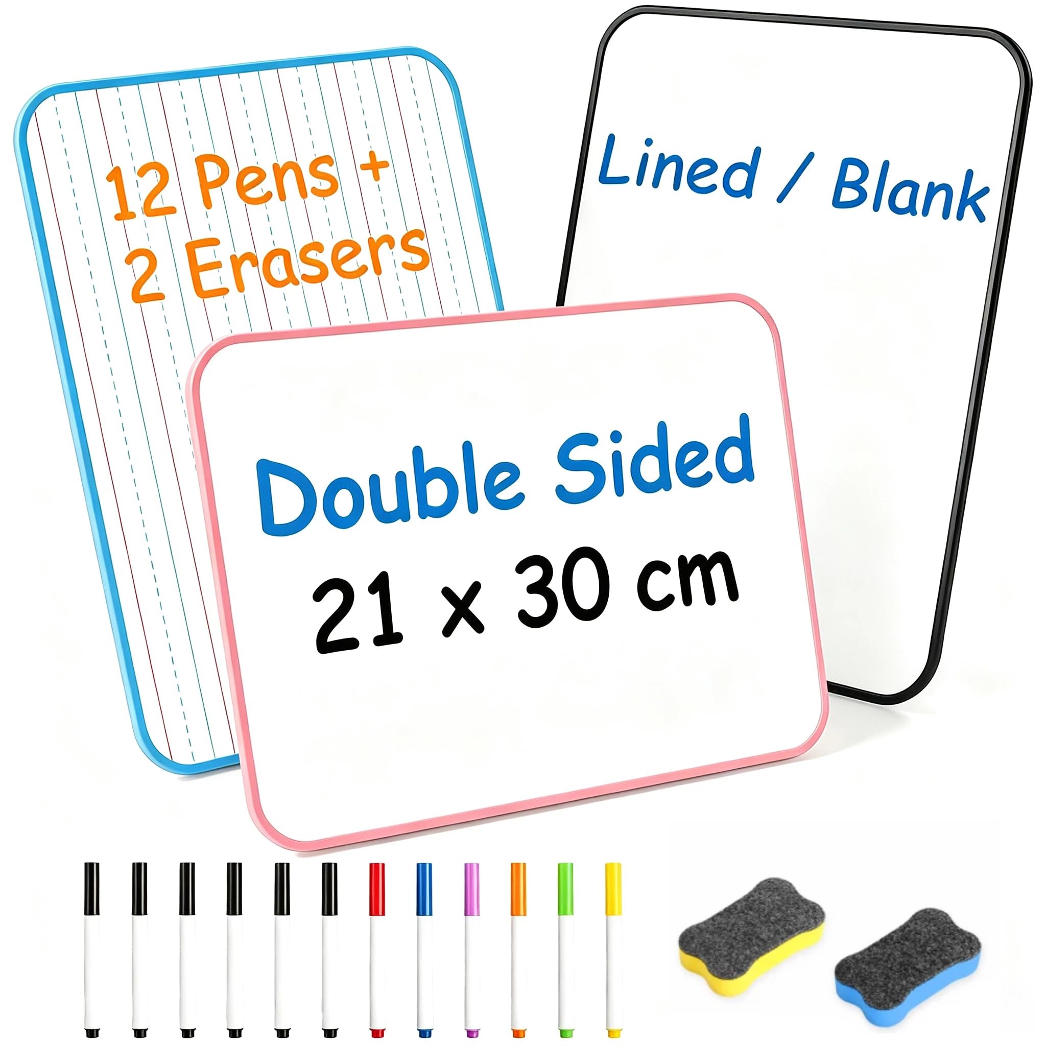 3Pcs Mini Whiteboard A4, Blank & Lined Small White Board, 22 x 30 cm