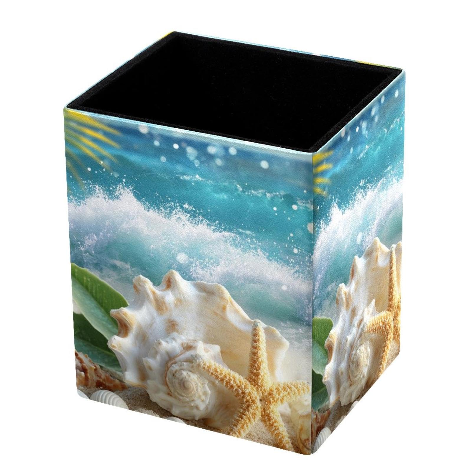 VAPOKF Pencil Holders for Desk, Beach Starfish Printed Pen Holders Pen Pot Makeup Brushes Storage Desktop Stationery Supplies Organiser for Home Office