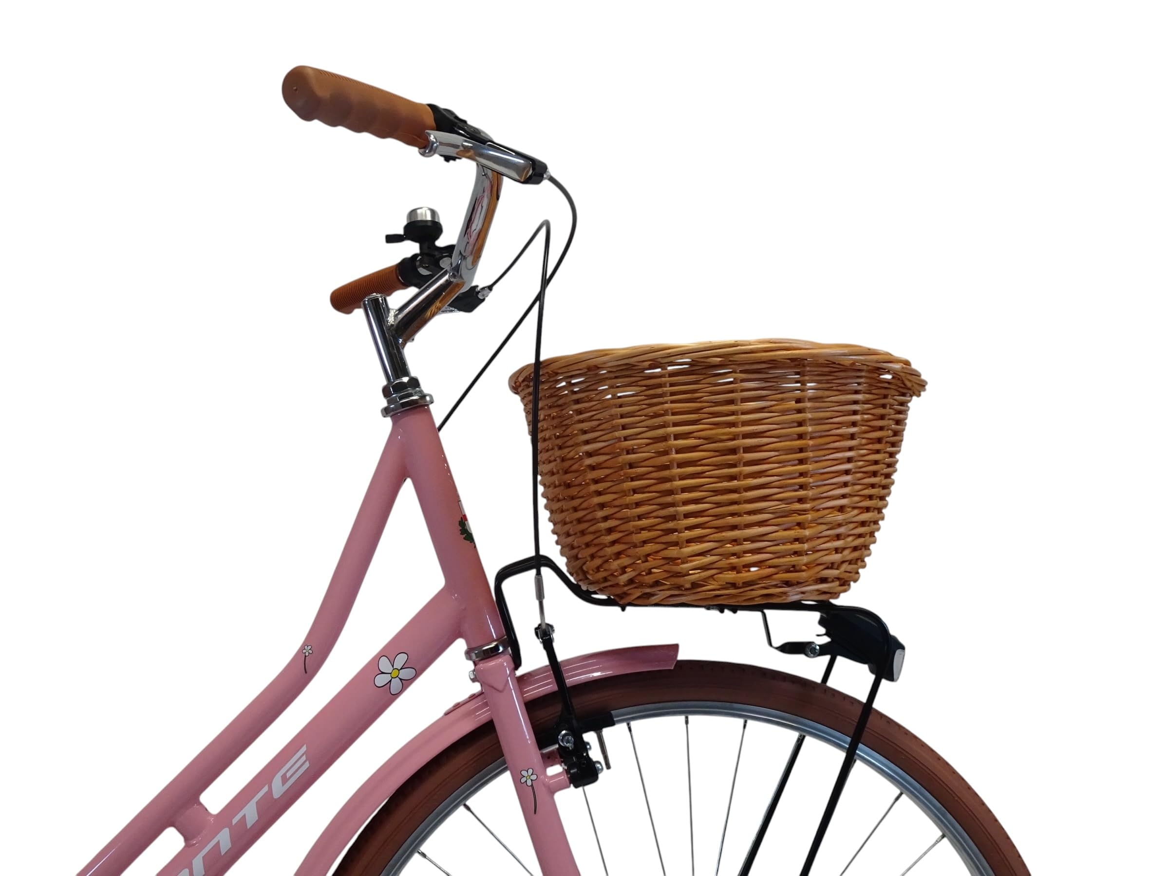 Bicicletta donna da città per passeggio Olanda 26, classica stile retrò ad una velocità, con particolati miele e cestino anteriore in vimini