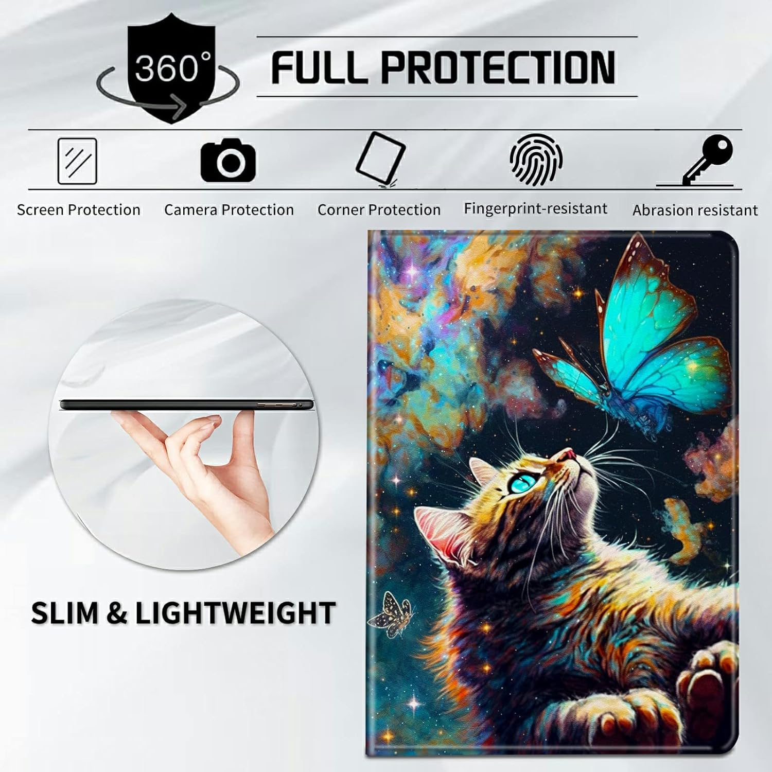 for All-New Fire Max 11 Case 13th Generation Lightweight Protective Smart Stand Cover with Auto Wake Sleep Case for Fire Max 11 inch 2023 - Galaxy Cat and Butterfly