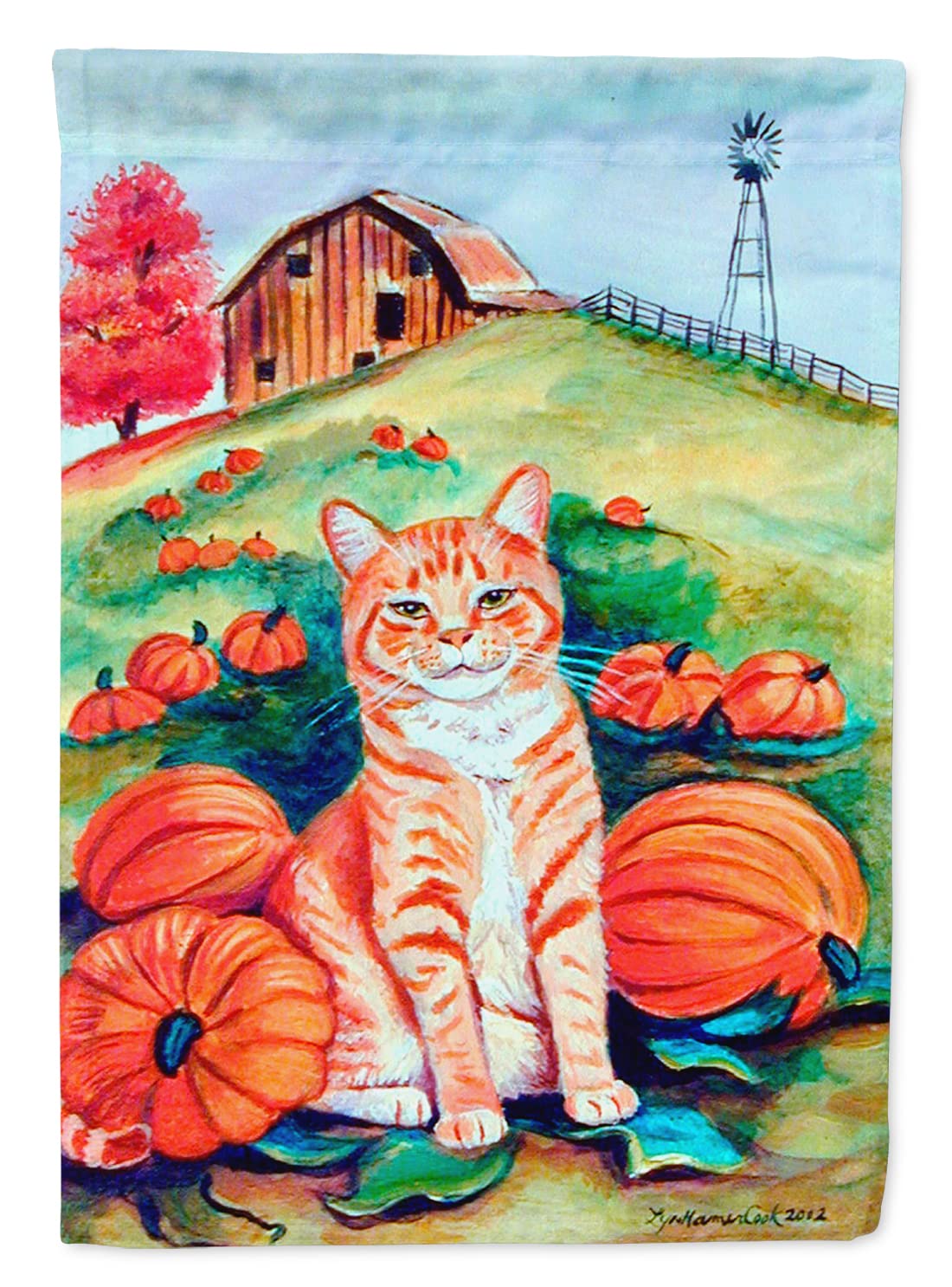 Chat tigré dans le drapeau de citrouilles en polyester, cadeau pour amoureux des chats