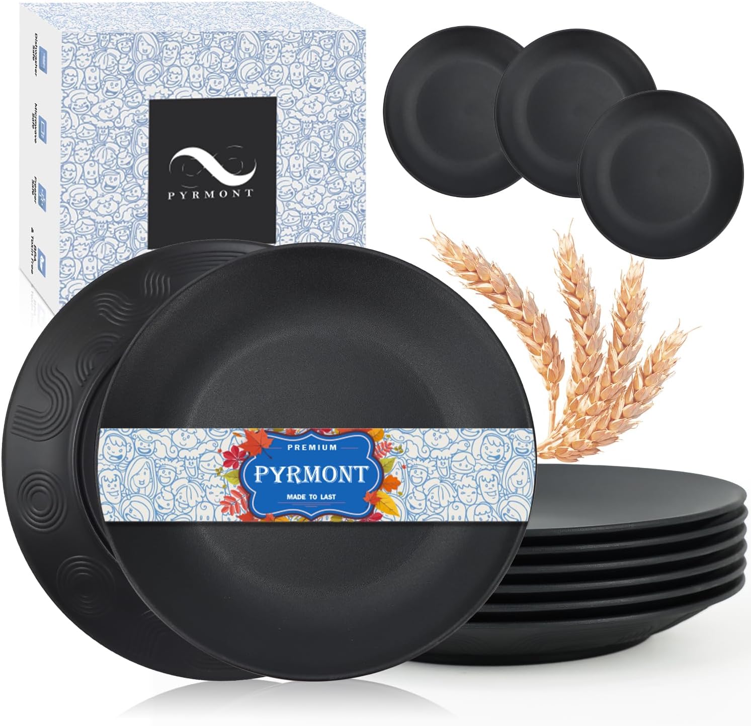 PYRMONT 9Inch Plastic Plates Reusable Plastic Plates