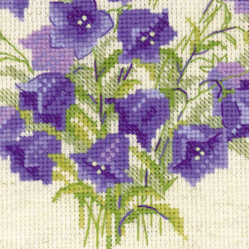 RIOLIS - Bellflower 1557, Floral Cross Stitch Kits 8"x8", Cross Stitch Kits for Beginners & Advanced, Crossstitching Kits Adult, Counted Stitching Kits, Flowers Embroidery Kit