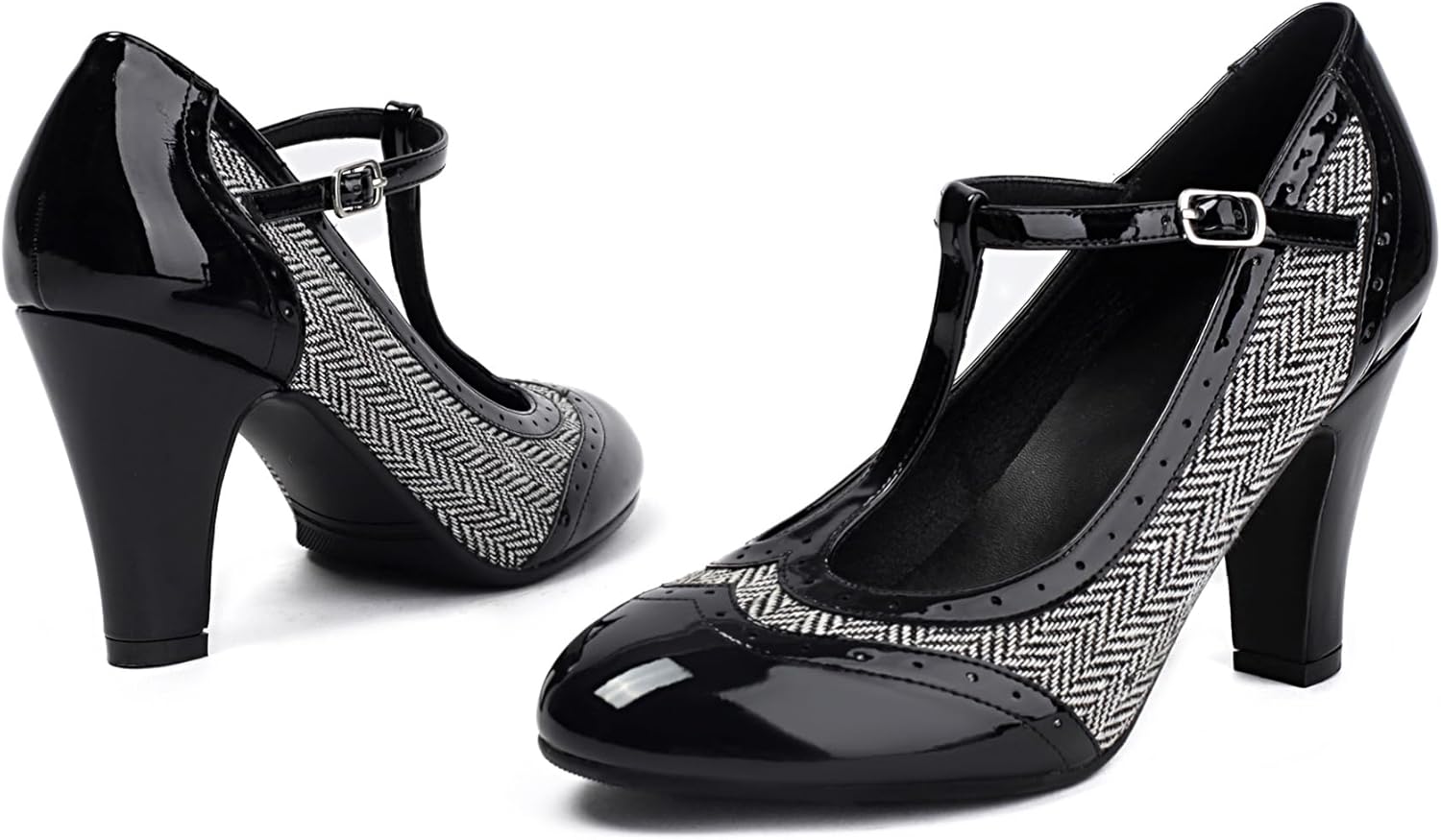 Women's Mary Jane Wingtip Rockability Oxford Close Round Toe Vintage 1950s Heels T-Straps Retro 1920s Victorian Pumps Shoes - Image 4