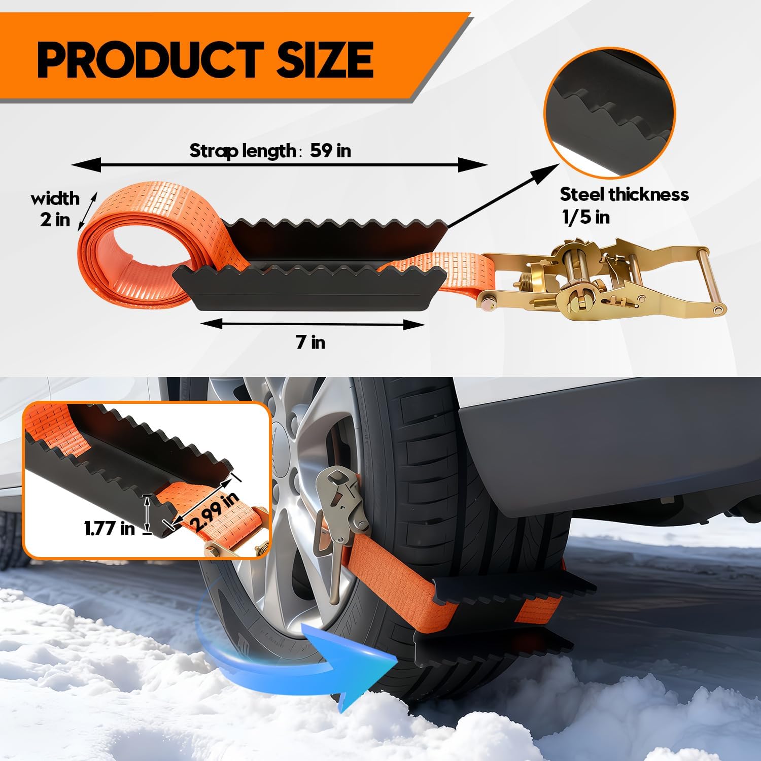 Heavy Duty Tire Metal Gripper with Tire Straps(2 Pack)-Add Protection to Solve the Problem of Broken Rope, Drive Wheels Tire Grip for Snow, Mud&Sand | Emergency Recovery Device for Large SUVs&Trucks