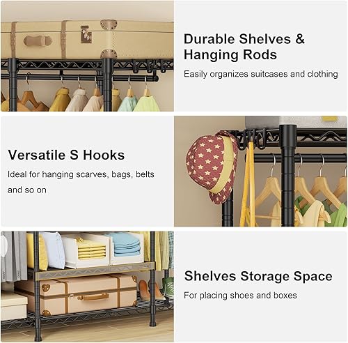 Miniatura 7 de Ulif E3 - Perchero de ropa resistente, sistema de organizador de armario independiente de 4 niveles con 5 estantes, organizador de armario de metal
