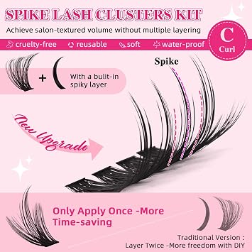 PROLASHBEAUTY Lash Clusters with Spikes 231pcs Manga Eyelashes 8-18mm Spikes Lashes Clusters Kit 80D+100D Anime Eyelash Clusters with Lash Bond and Seal Lash Remover Lash Tweezer Cosplay DIY At Home