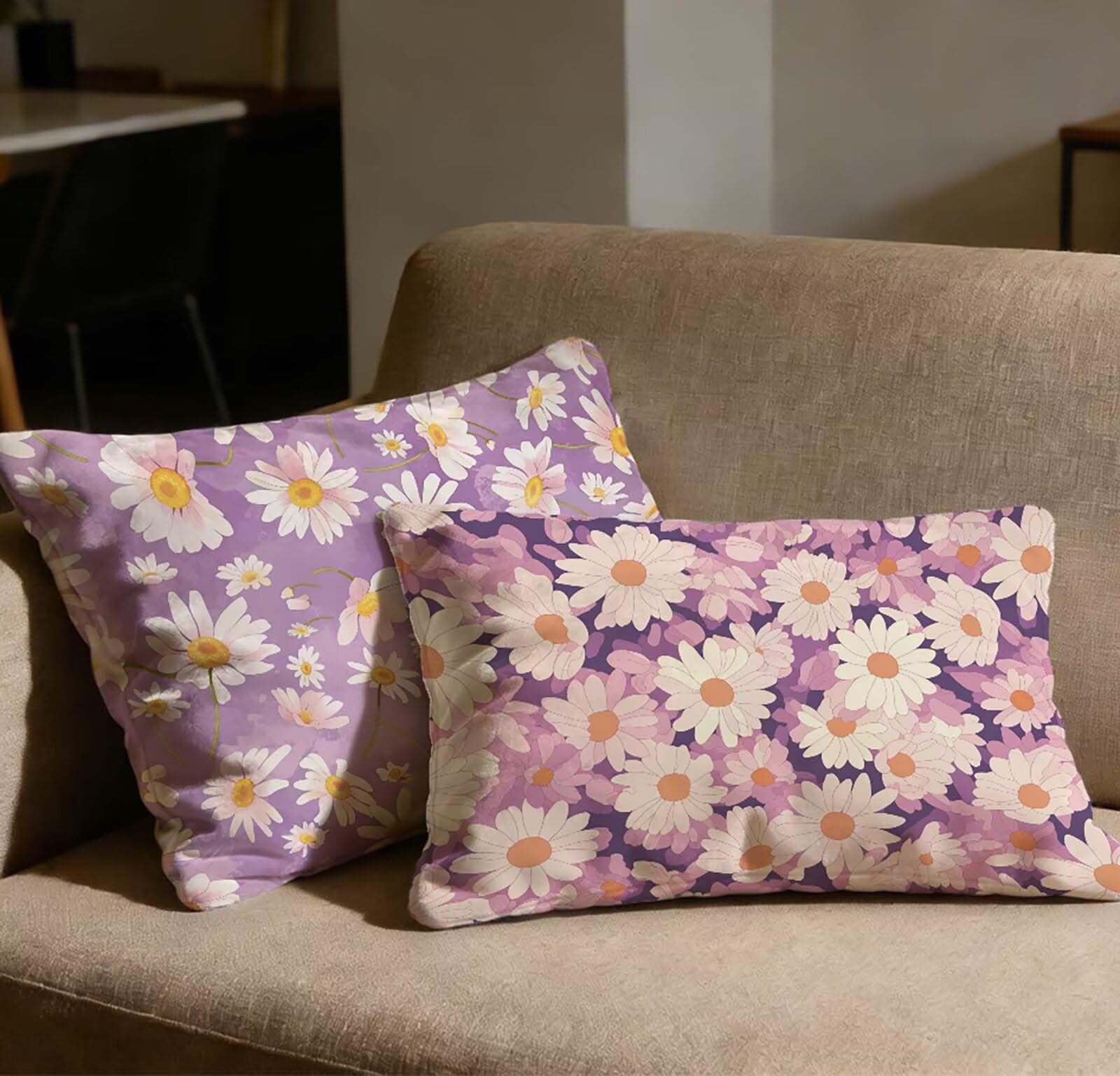 Taie d'oreiller 40x70 violette en velours lot de 2 housses de coussin floral O-166C