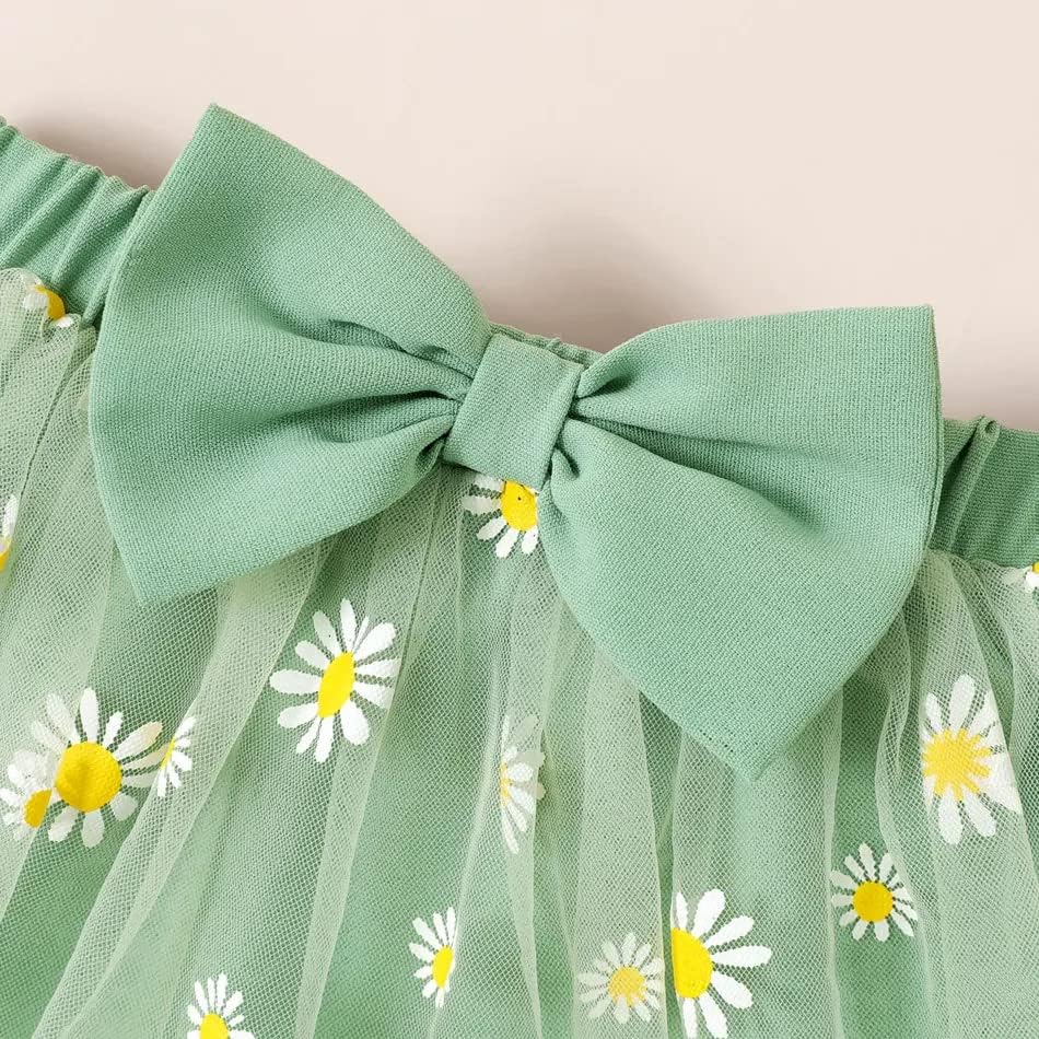 Viva Enterprise Latest Stylish Fancy Baby Girls Pista Green Pure Viscos Cotton Rayon Crop With Floral Printed Top & Skirt, 2-3 Year 2