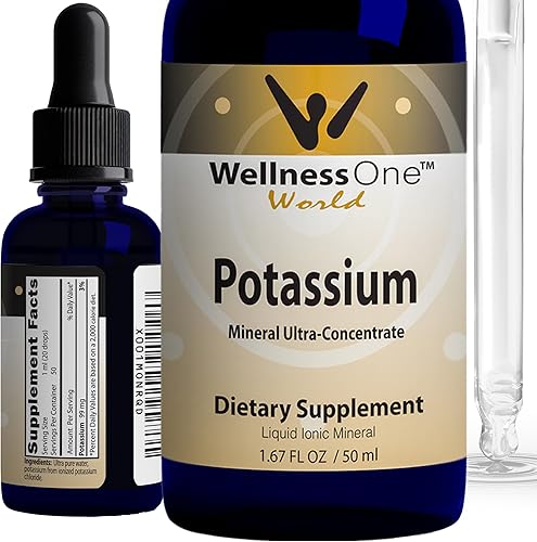 WellnessOne Suplemento iónico de potasio, gotas de cloruro de potasio para una rápida absorción, mejora el sistema inmunológico y la función