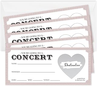 5 Set Surprise Scratch & Reveal Concert Tickets, 3.5 x 8 Inches Scratch Cards, DIY Event Ticket Scratch-off Card, Surprise Concert Ticket Gift Idea for Birthday Anniversary Holiday Christmas -03/5