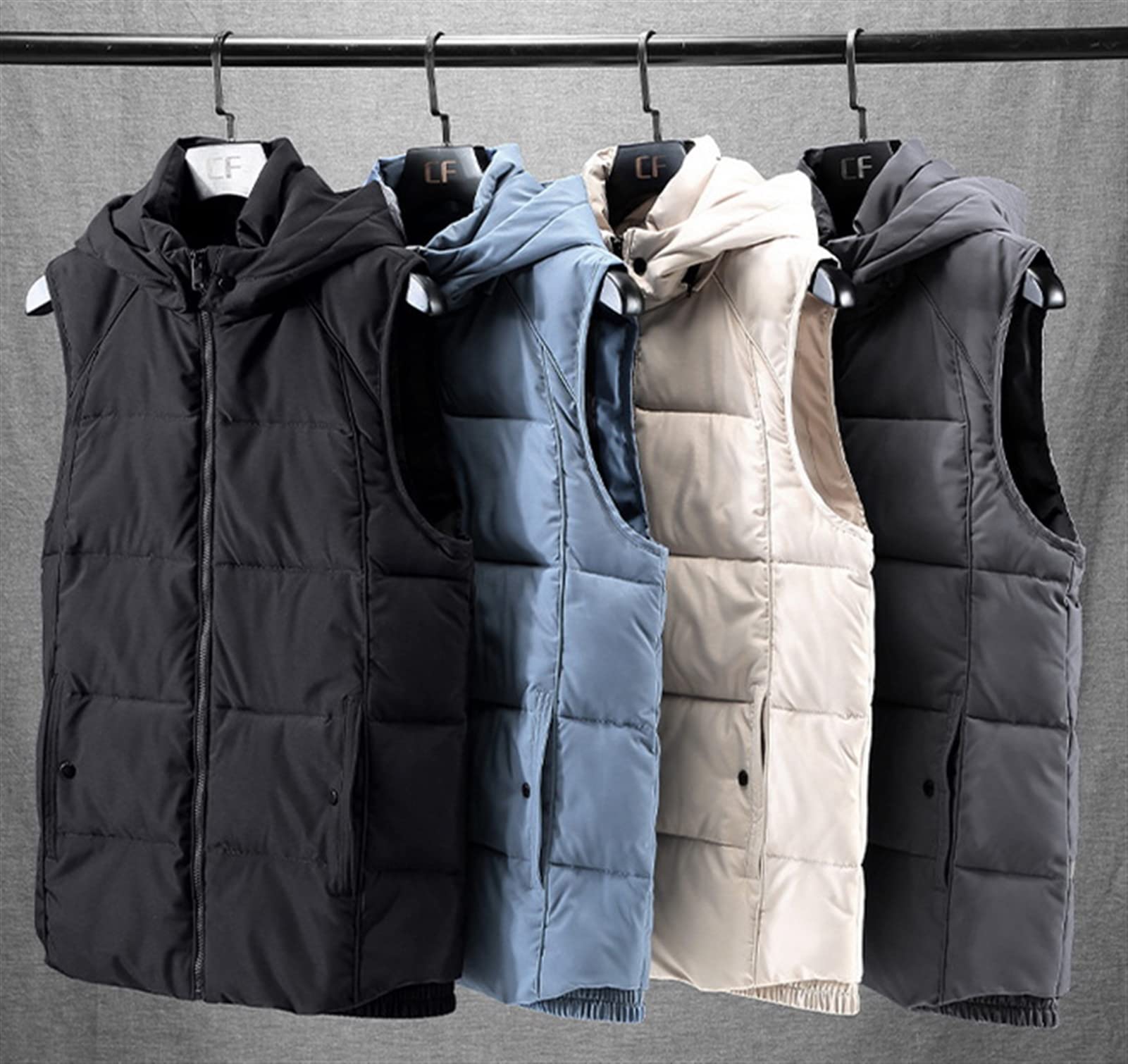 GIBZ Hombre Invierno Chalequillo Chaquetas sin Mangas con Capucha Cazadora Cierre Chaleco con Bolsillo con Cremallera