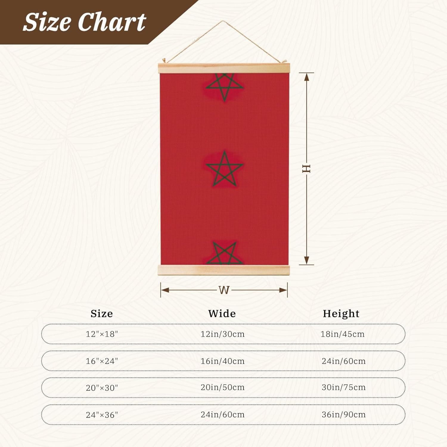 Flag Of Morocco Print Poster Hanger,Hanging Poster, Poster Frame,Wood Poster Hanger, For Wall Hanging