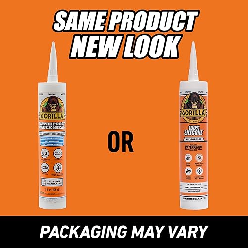 Vista 10 de Gorilla Waterproof Caulk & Seal Silicone Sealant, 10oz Cartridge (Pack of 1) - White Caulking Sealant for Kitchen, Window, Bath, Marine, Door and
