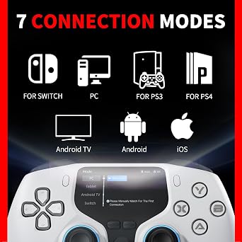 NBCP V6 Wireless PC Controller with Interactive Screen,Gyroscope Calibration & Joystick Drift Repair Function,for PC Windows 7,8,10,11/Android/iOS,Hall Effect Joystick & Trigger,Programmable,Turbo Function,5-Level Vibration Feedback,1000Hz Polling Rate,6-axis Gyro
