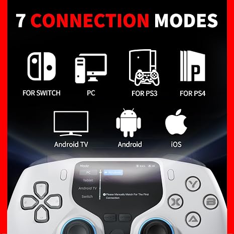NBCP V6 Wireless PC Controller with Interactive Screen,Gyroscope Calibration & Joystick Drift Repair Function,for PC Windows 7,8,10,11/Android/iOS,Hall Effect Joystick & Trigger,Programmable,Turbo Function,5-Level Vibration Feedback,1000Hz Polling Rate,6-axis Gyro
