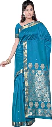 Indian Selections - Turquoise - Benares Art Silk Sari/Saree India
