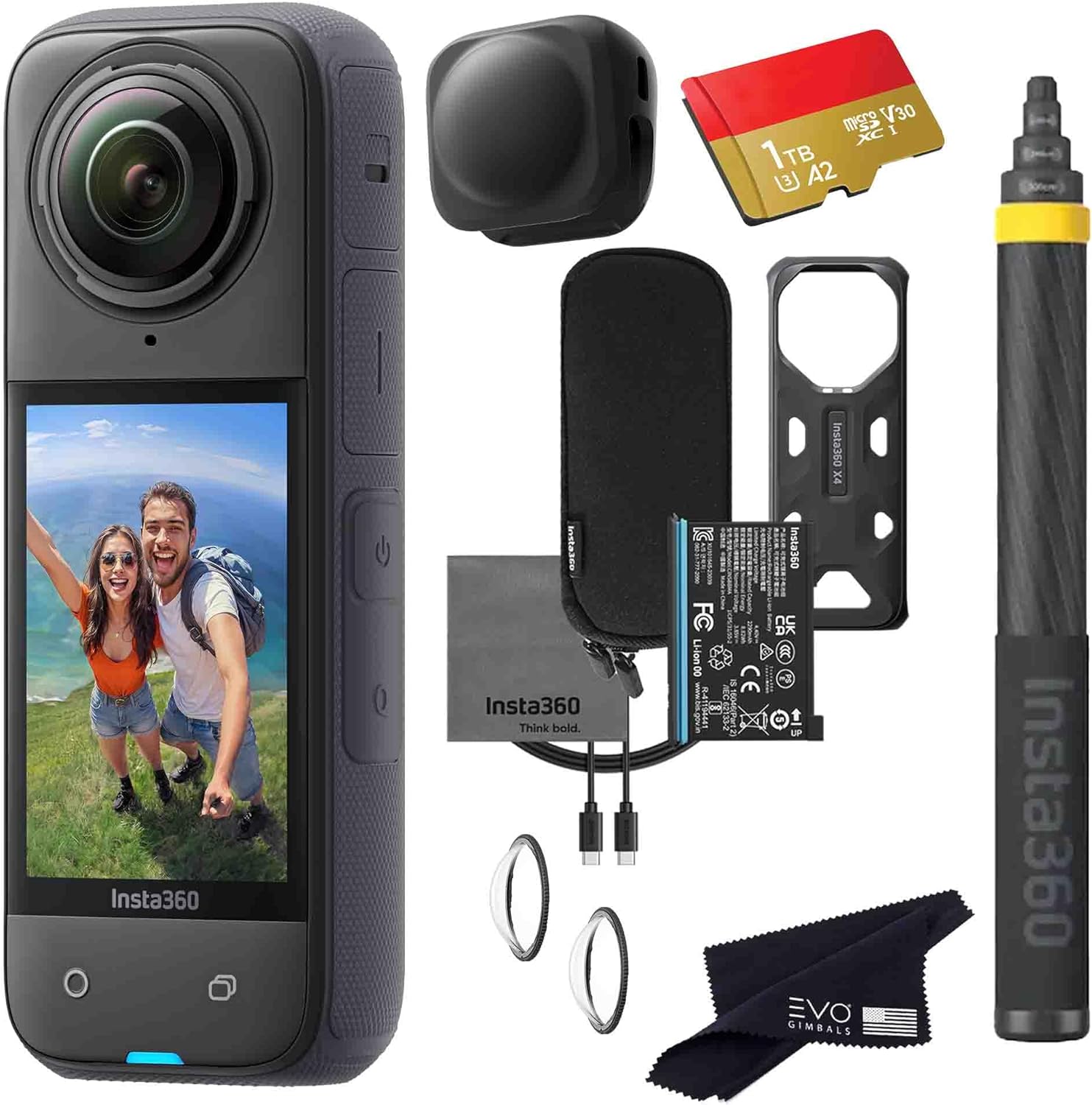 Insta360 X4 Extended Selfie Stick Bundle(3m/9.8ft)-8K Waterproof 360 Action Camera with 1/2" 48MP Sensors, 8K 360 HDR Video| Bundle Includes 3m Extended Selfie Stick, Lens Cap (1TB)