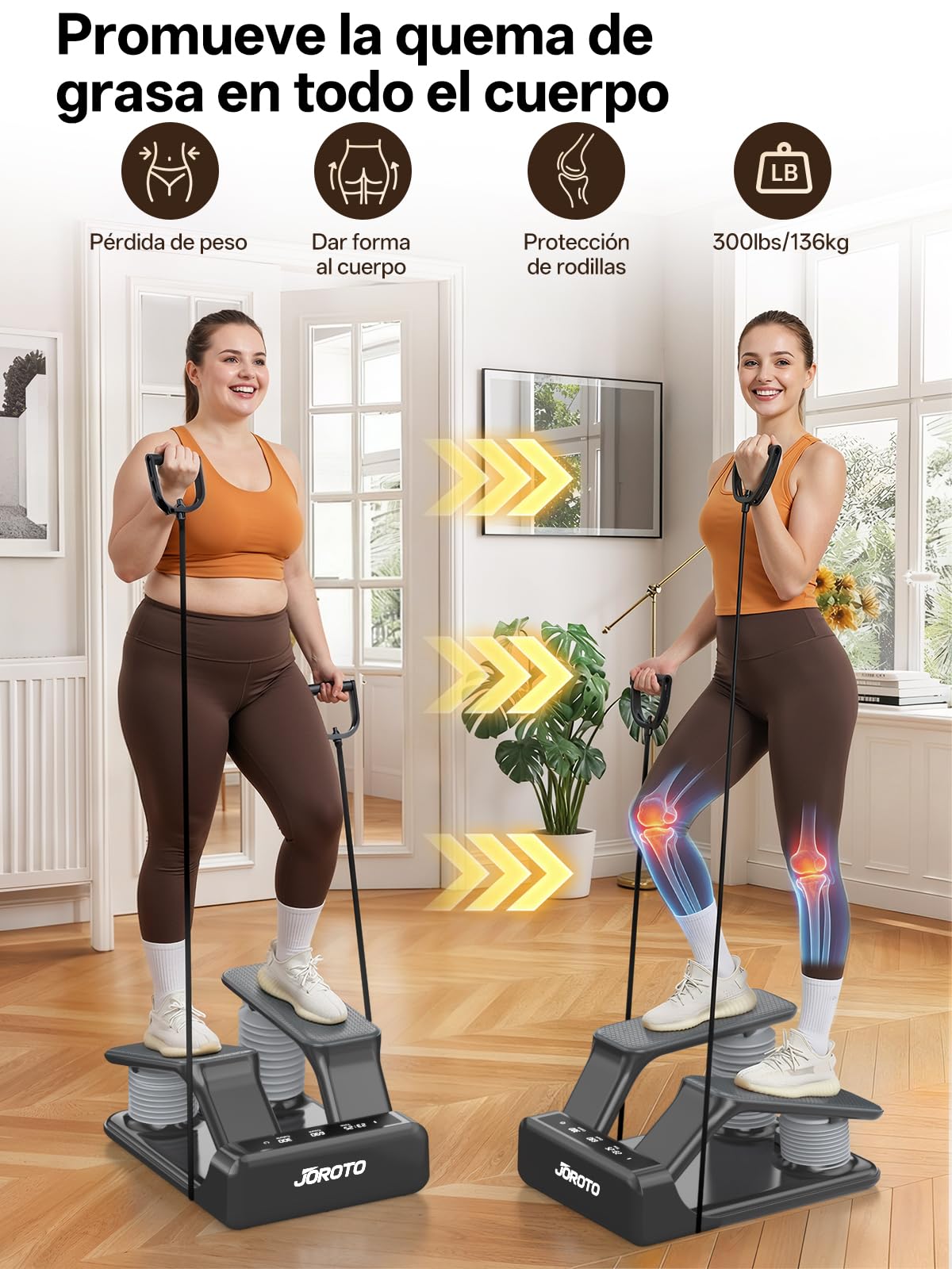 JOROTO Stepper de Resistencia de Aire para Casa, Mini Stepper con Intensidad Ajustable de 5 Niveles + Bandas, 300 LBS/136 KG, Silencioso, Pantalla LED Recargable, para Apartamento & Home Gym